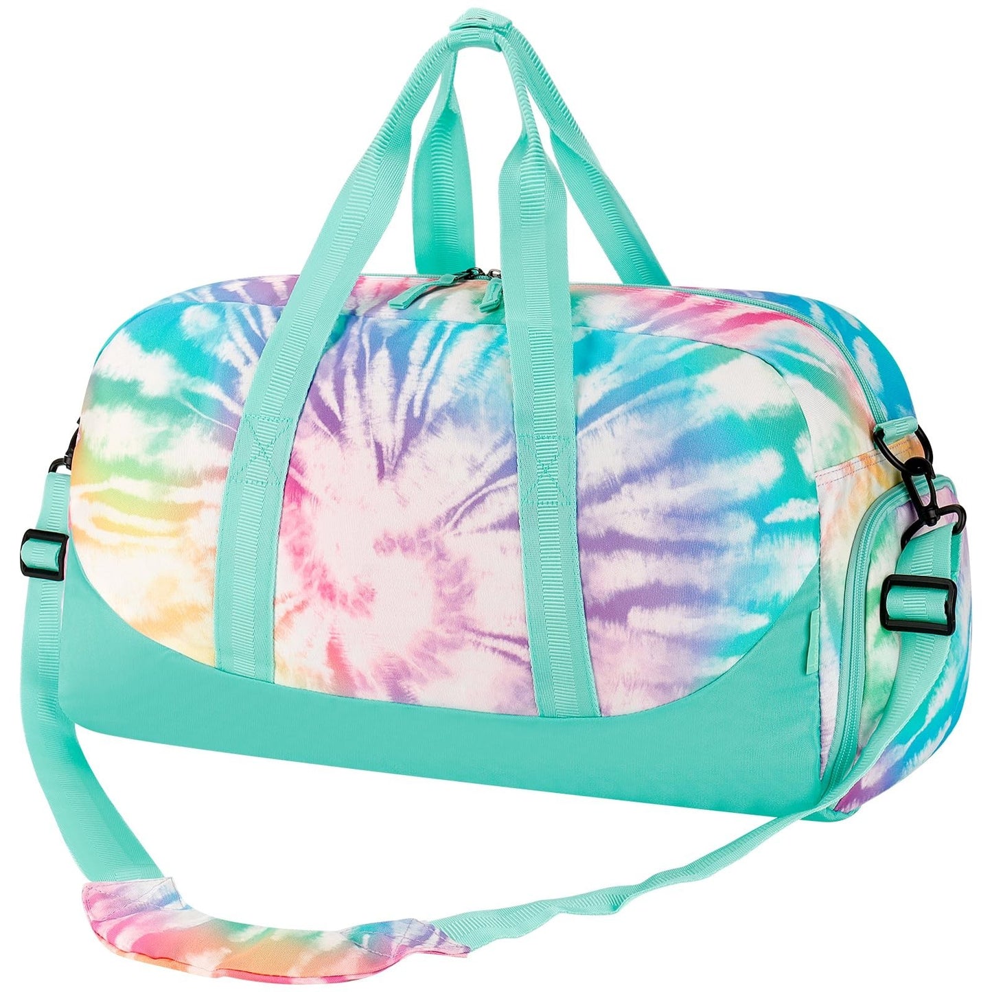Girls Tie Dye Duffle Bag for Kids, Large Overnight Travel Bag with Shoe Compartm1