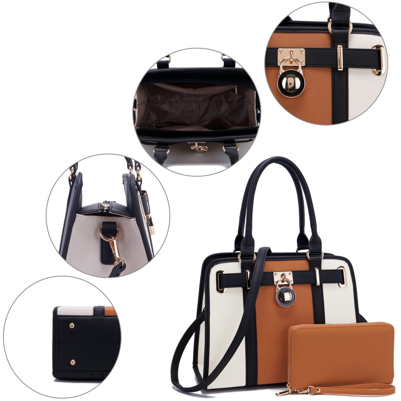 Stylish Structured Satchel Tote Handbag Set for Women with RFID Wallet - Fashion6