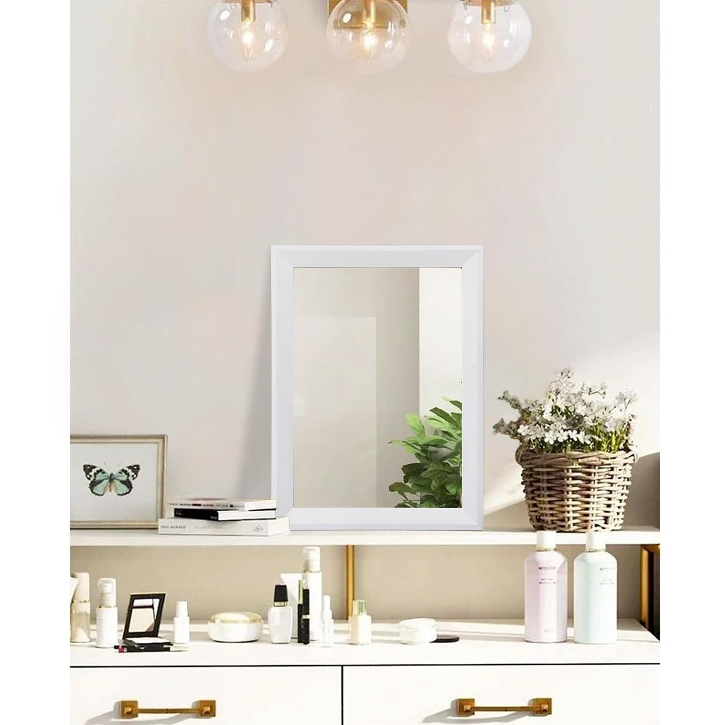 Small Rectangular Wall Mirror - Decorative Wood Framed Hanging Mirror for Home D3