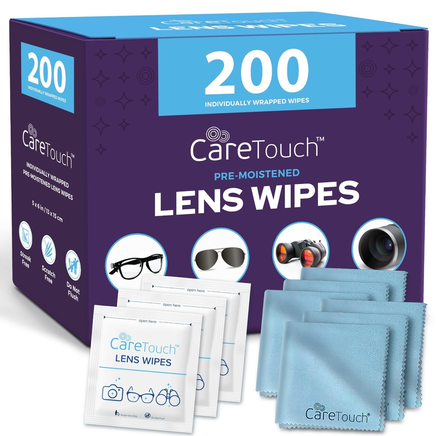 200 Lens Cleaning Wipes & 6 Microfiber Cloths - Eyeglasses, Camera, Screen Clean1