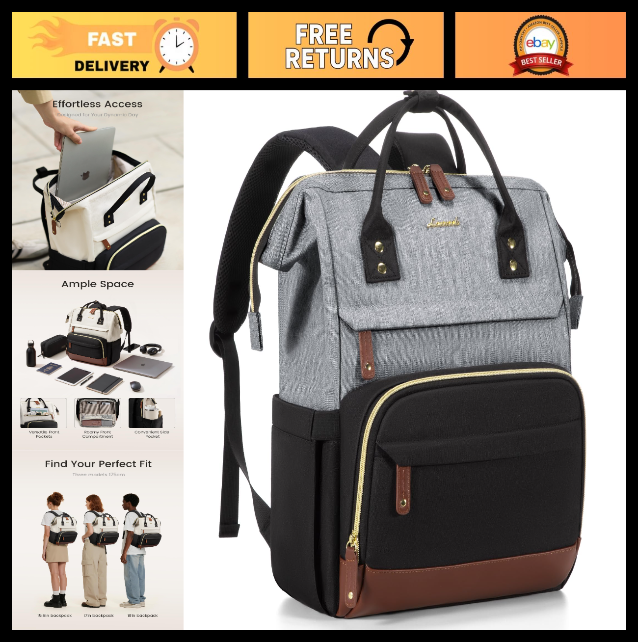 Stylish 15.6" Laptop Backpack for Women, Waterproof College Bookbag, Large Capac0