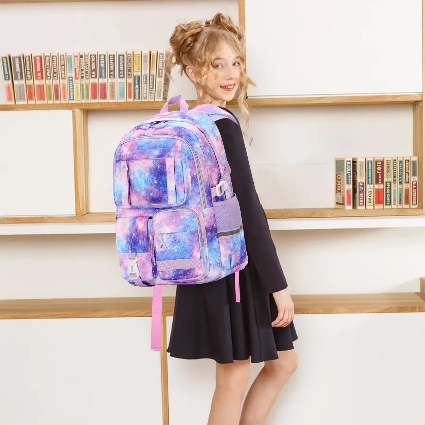 Kawaii 3pcs Kids Backpack Set with Lunch Box - Girls Book Bag for School, Galaxy2