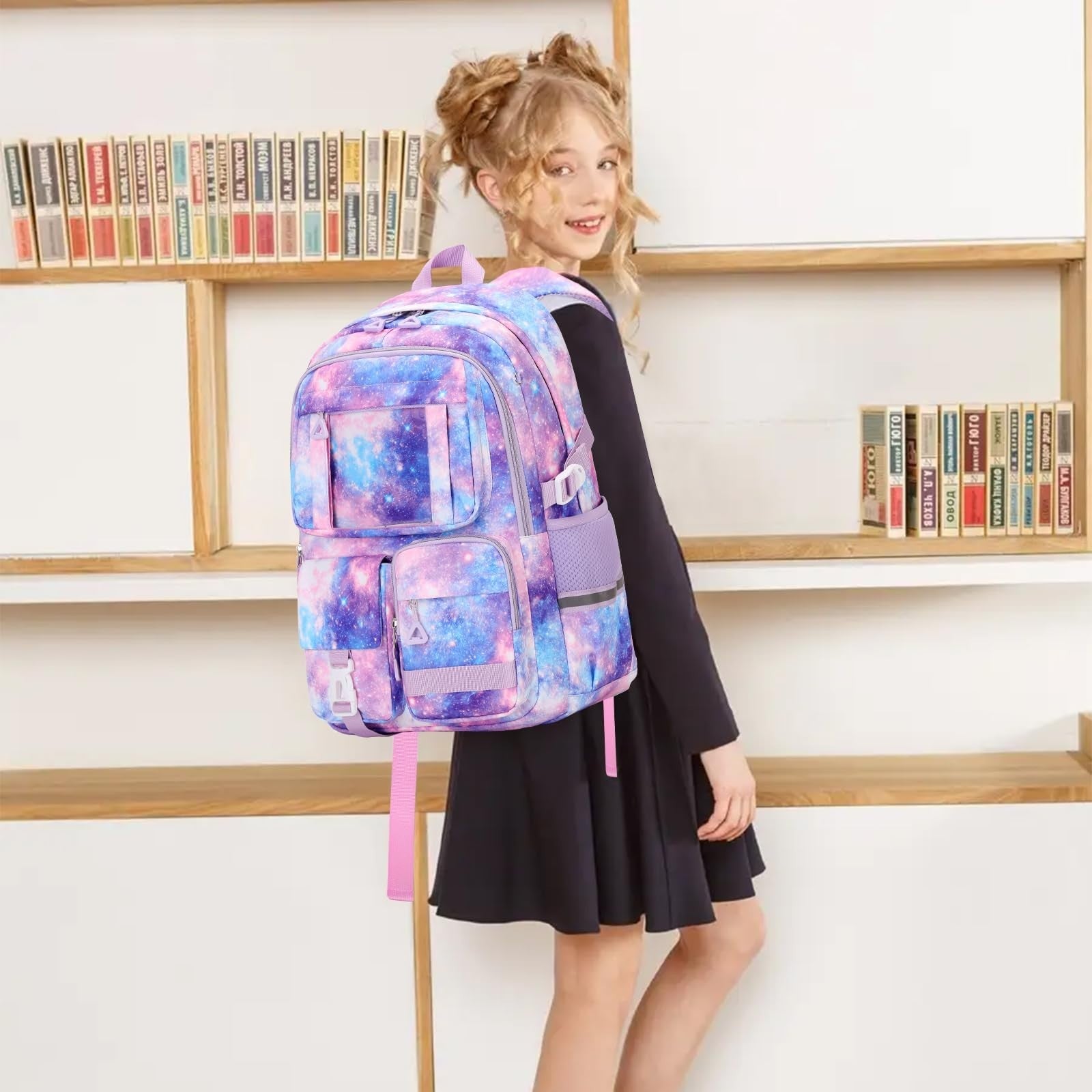 Kawaii 3pcs Kids Backpack Set with Lunch Box - Girls Book Bag for School, Galaxy2