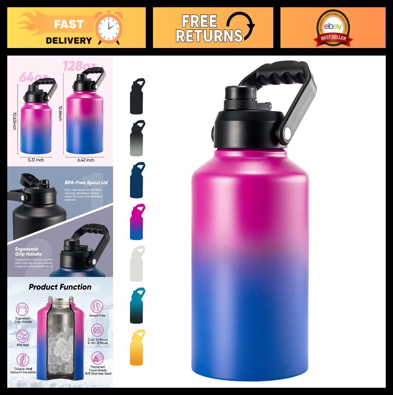 Here’s an optimized eBay title for the product:"128oz Insulated Water Jug - St0