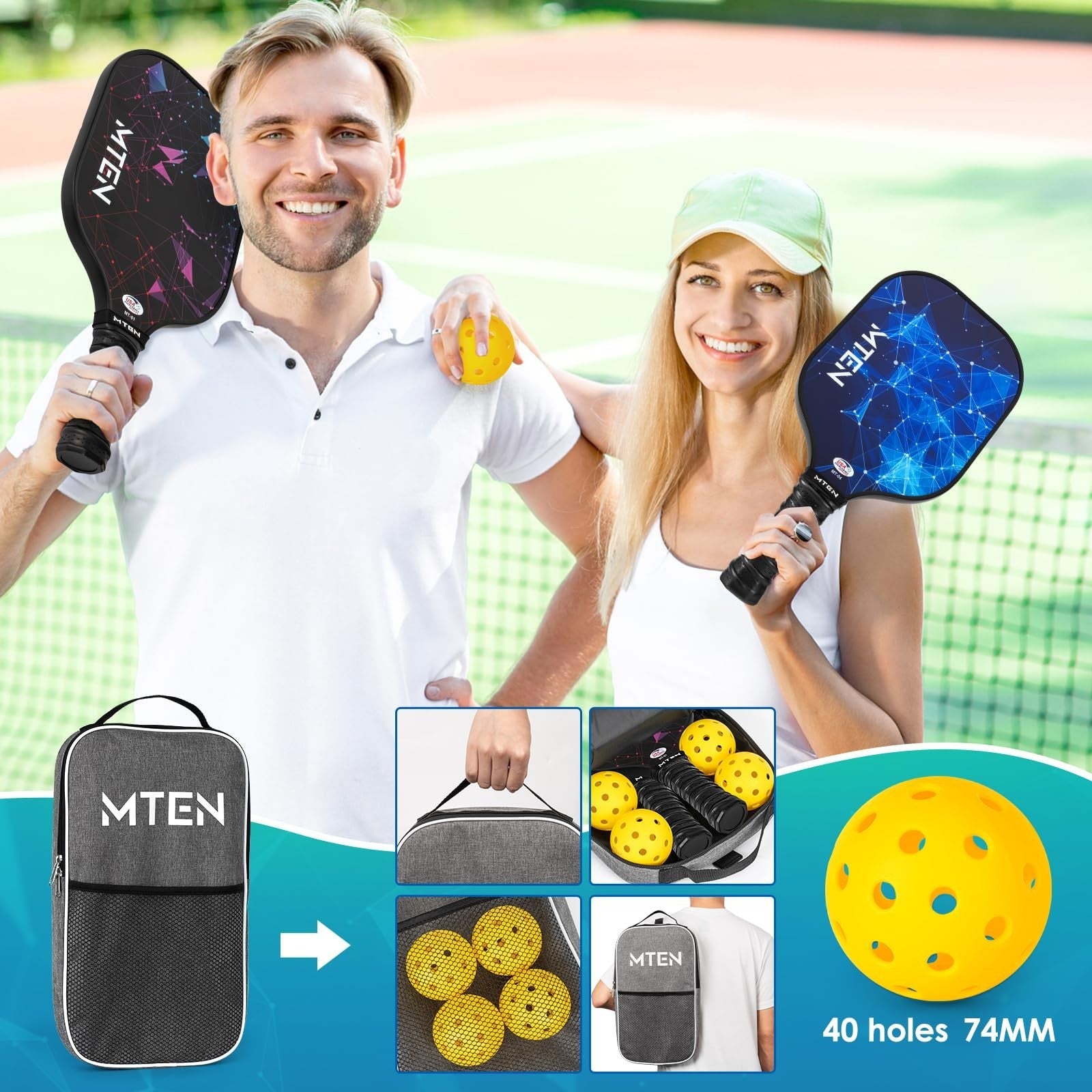 Pickleball Paddle Set of 2/4/1 - USAPA Approved Fiberglass Rackets, Lightweight5