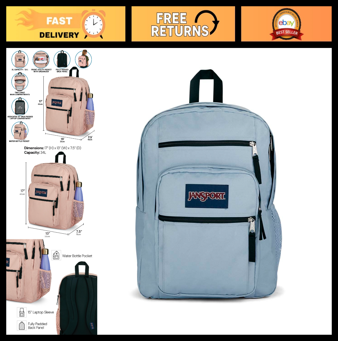 Laptop Backpack for 15" Laptop   Ergonomic, 2 Compartments, Haul Handle, Blue Du0