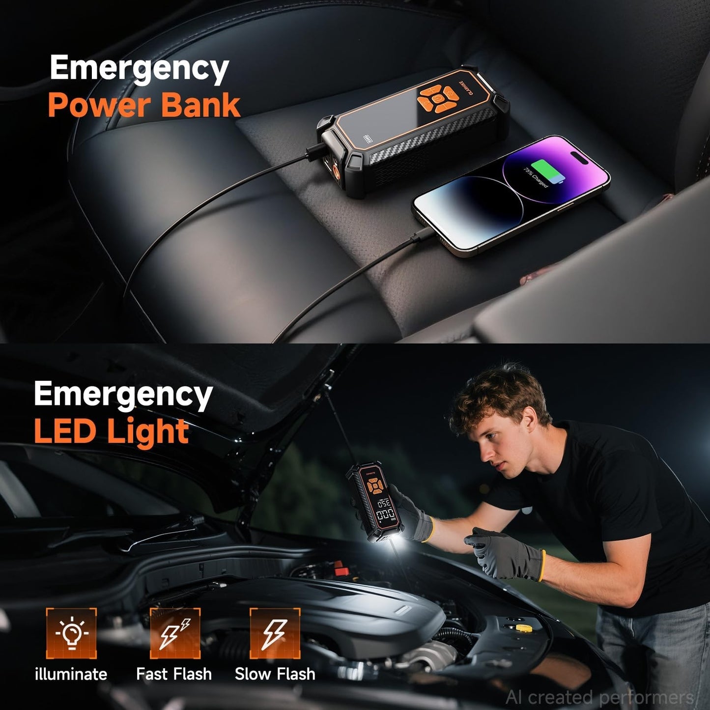 Portable Tire Inflator Air Compressor   6000mAh & 12V DC, Cordless Pump for Cars19