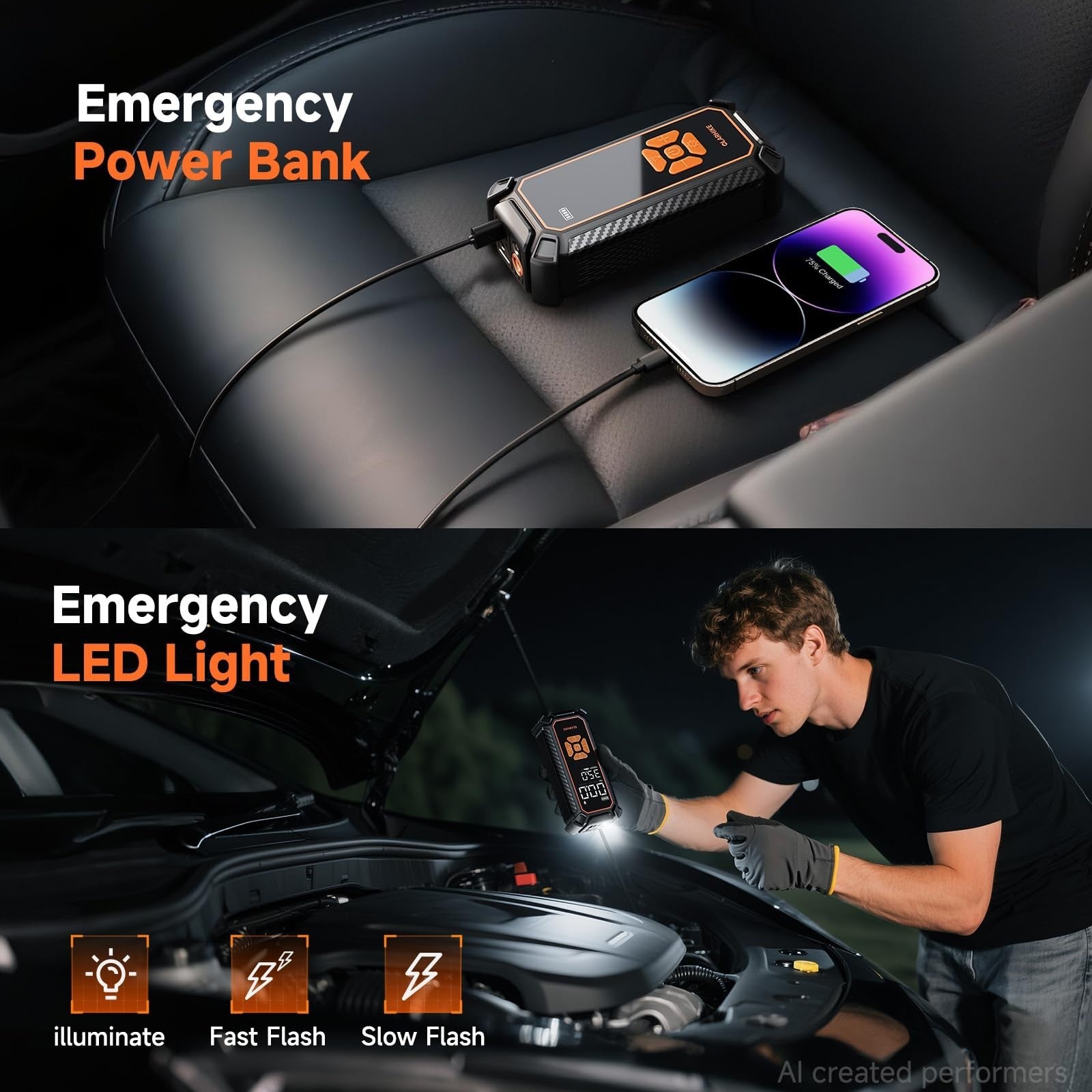 Portable Tire Inflator Air Compressor   6000mAh & 12V DC, Cordless Pump for Cars19