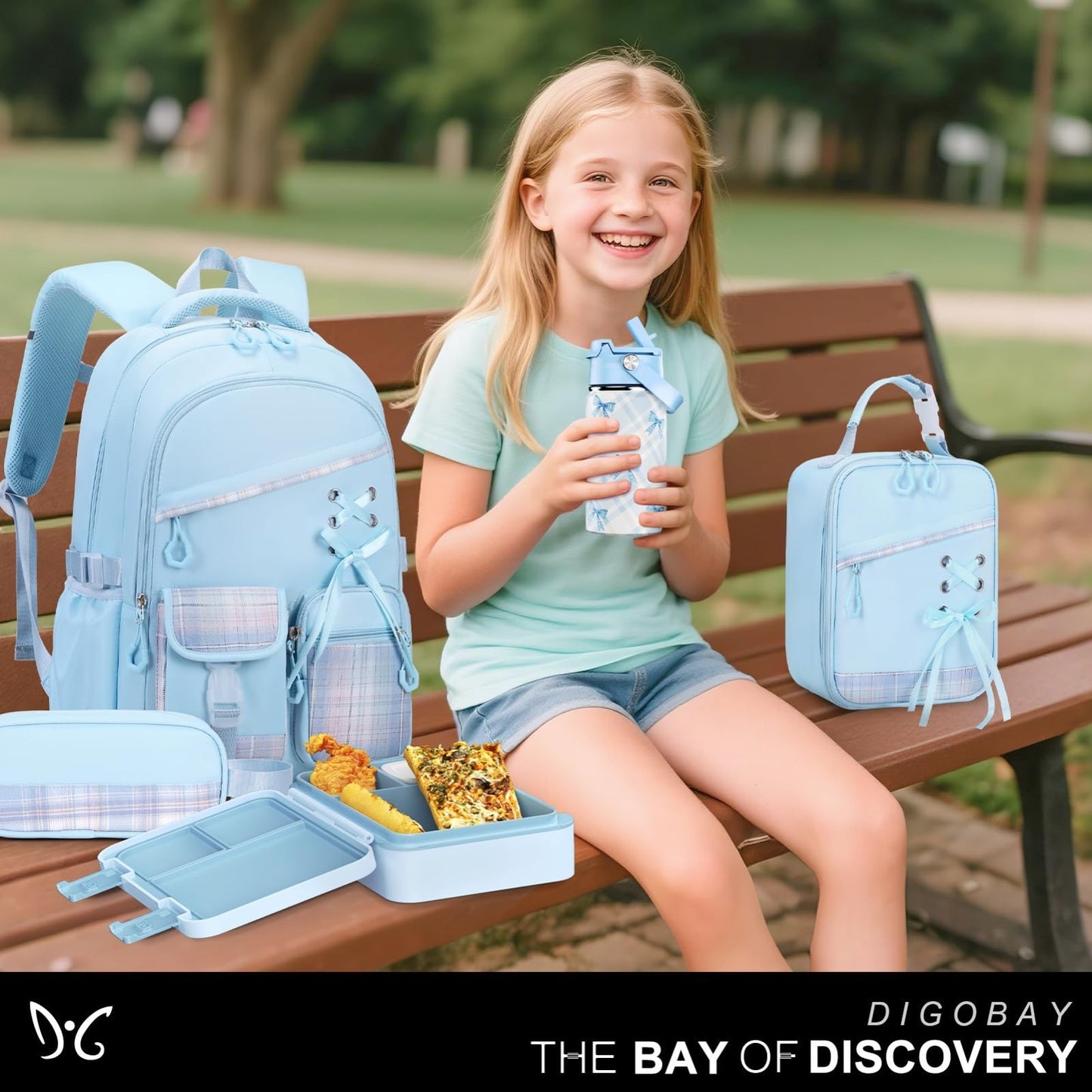 Girls Backpack Set, 9PCS with Lunch Bag, Pencil Case, Bento Box & Water Bottle,2
