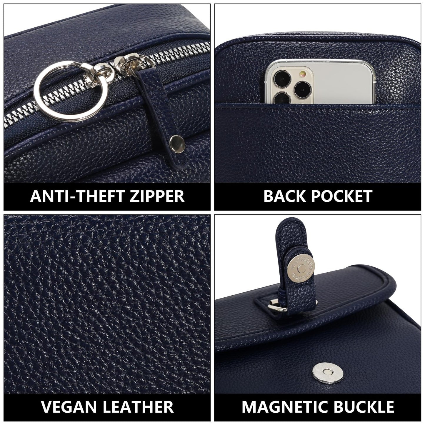 Stylish Vegan Leather Crossbody Bag for Women - Vintage Anti-Theft Messenger Pur3