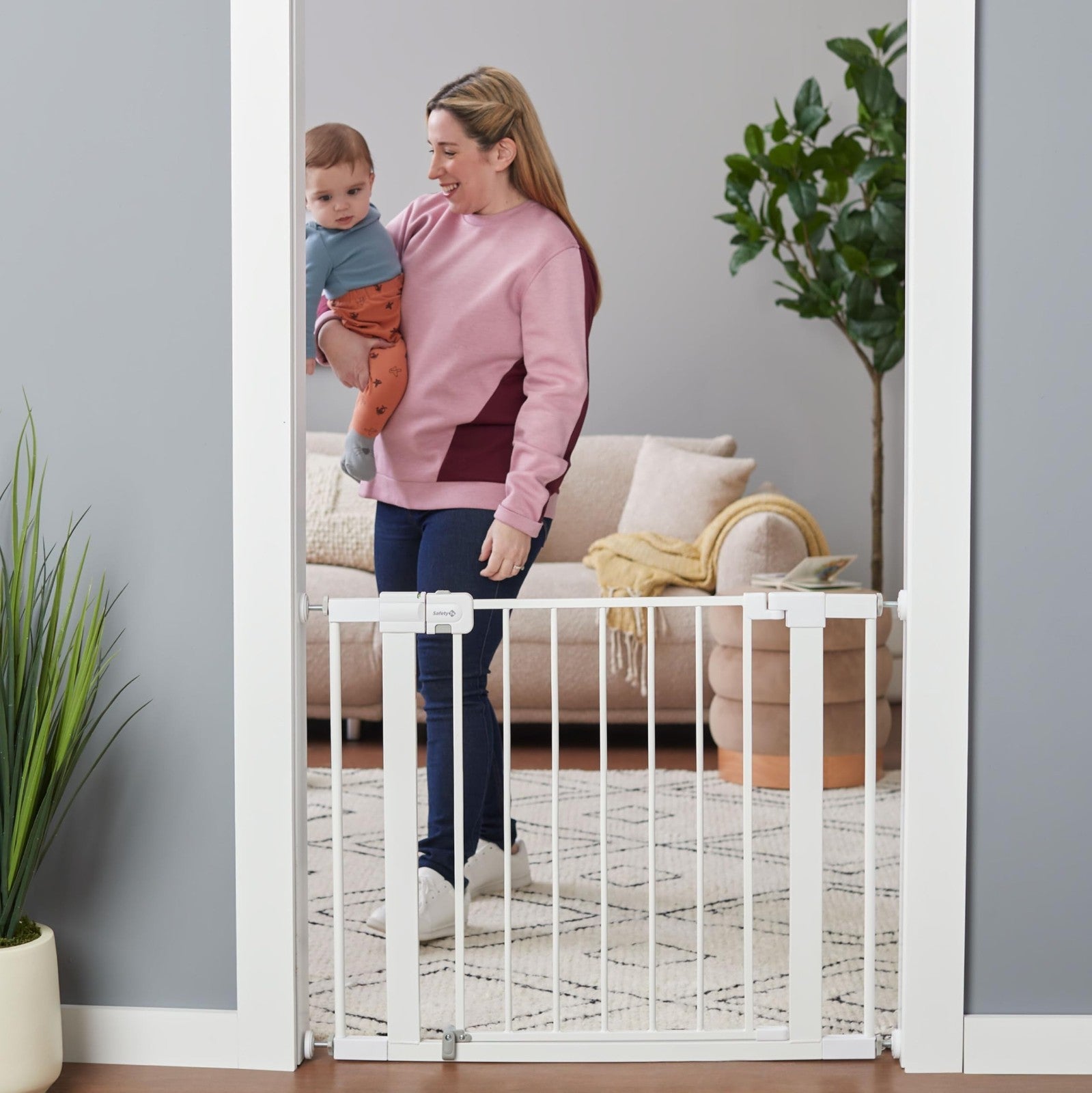 Easy Install Walk Thru Baby Gate for Doorway, Fits 29" 38", 28" Tall, White Dog8