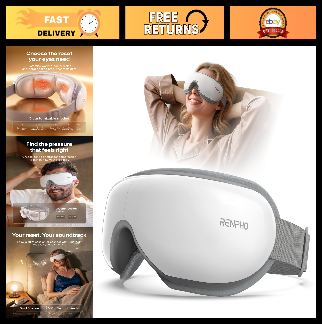 Heated Eye Massager with Vibration | Relieves Head Tension, Eye Strain & Dark Ci0