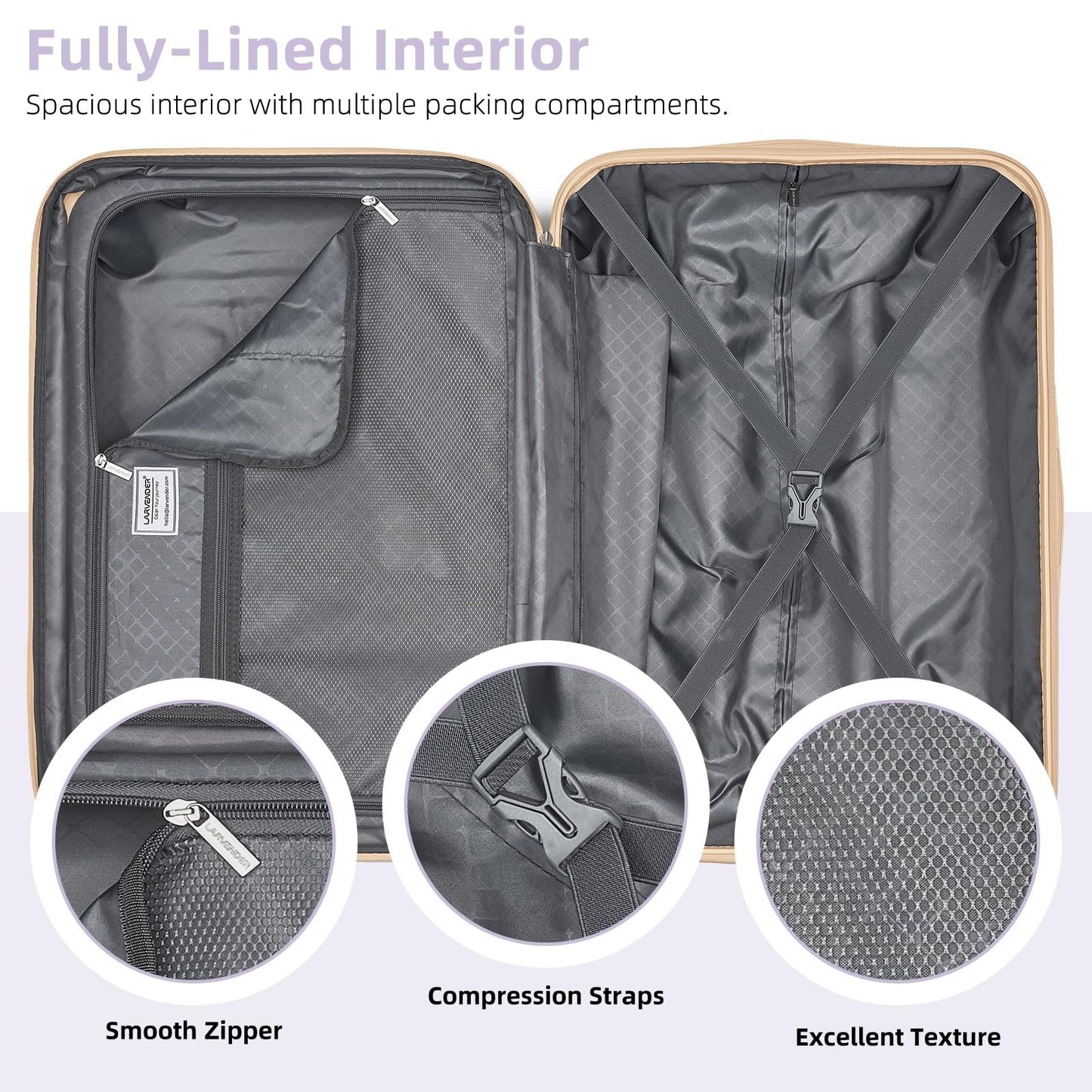 Expandable 3-Piece Carry-On Luggage Set - Lavender, 22x14x9, TSA-Approved, Spinn7