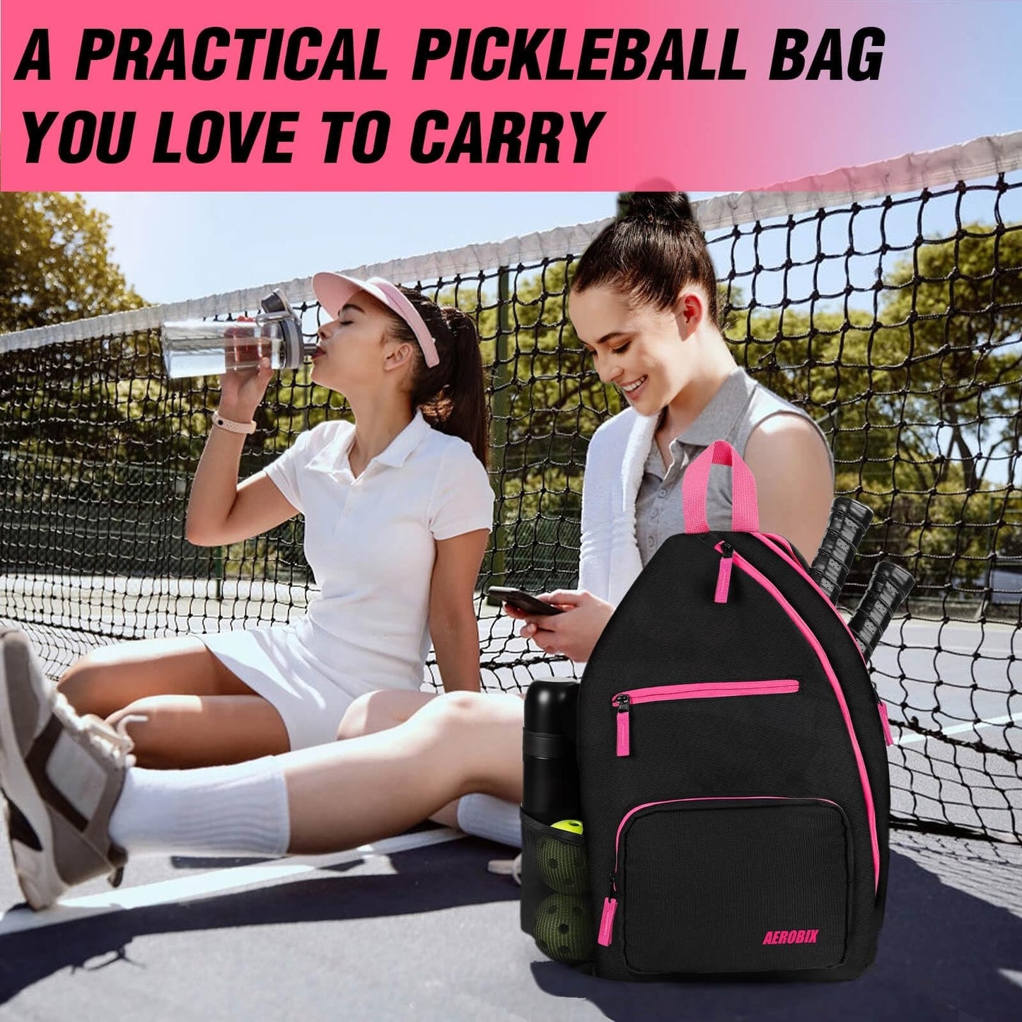 Large Capacity Pickleball Backpack - Padded Paddle Pocket, Adjustable Sling Bag5