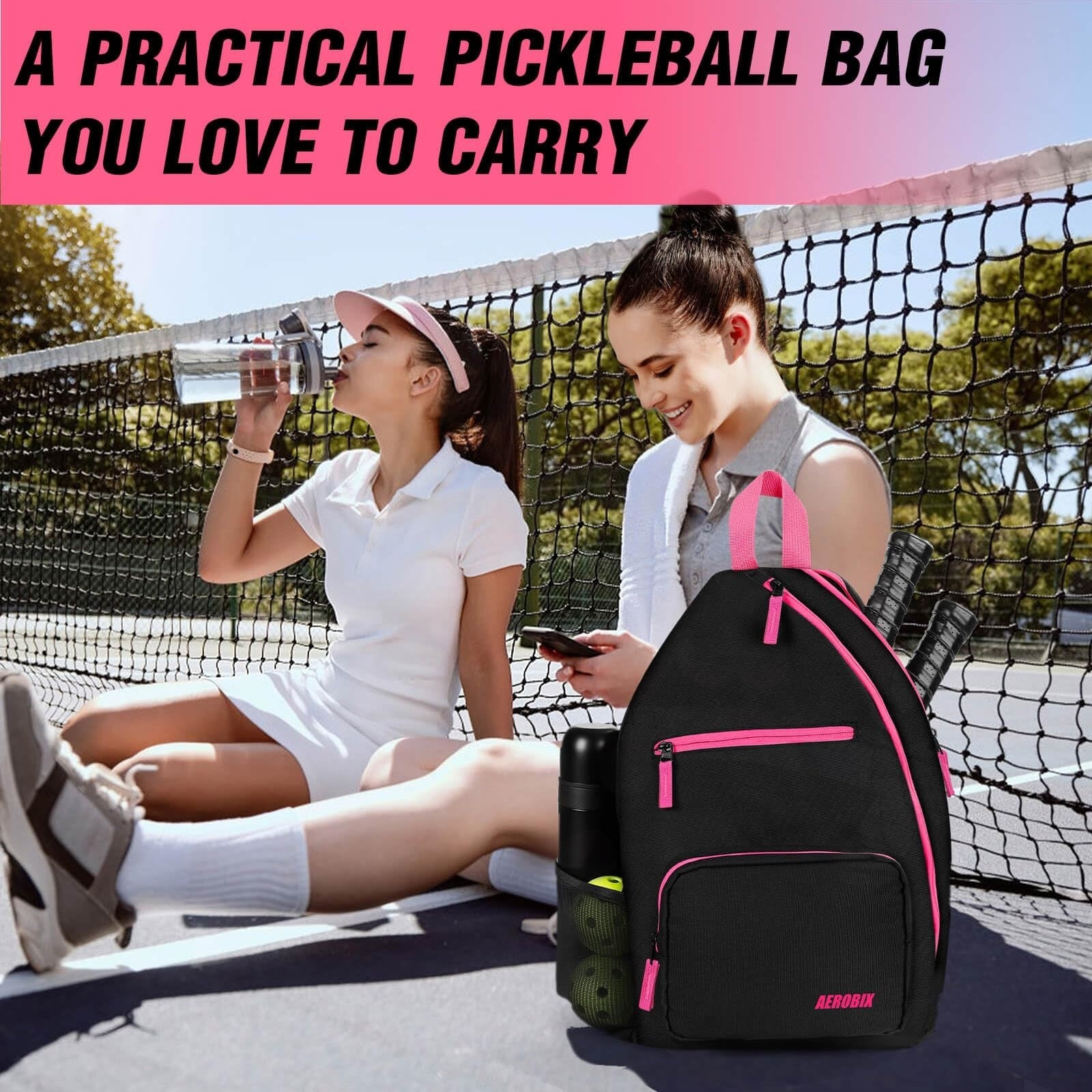 Large Capacity Pickleball Backpack - Padded Paddle Pocket, Adjustable Sling Bag5