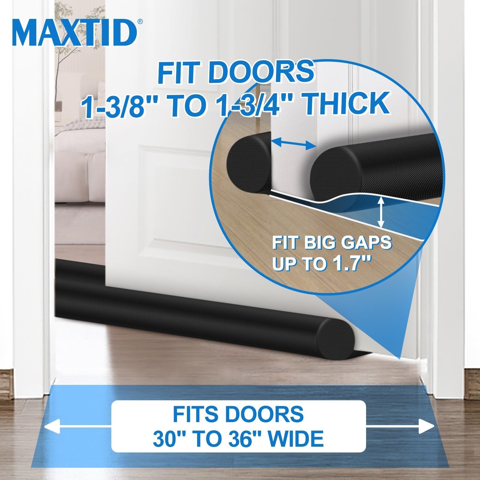 Large Door Draft Stopper 36” Adjustable Under Door Sweep Noise Blocker Seal Guar3