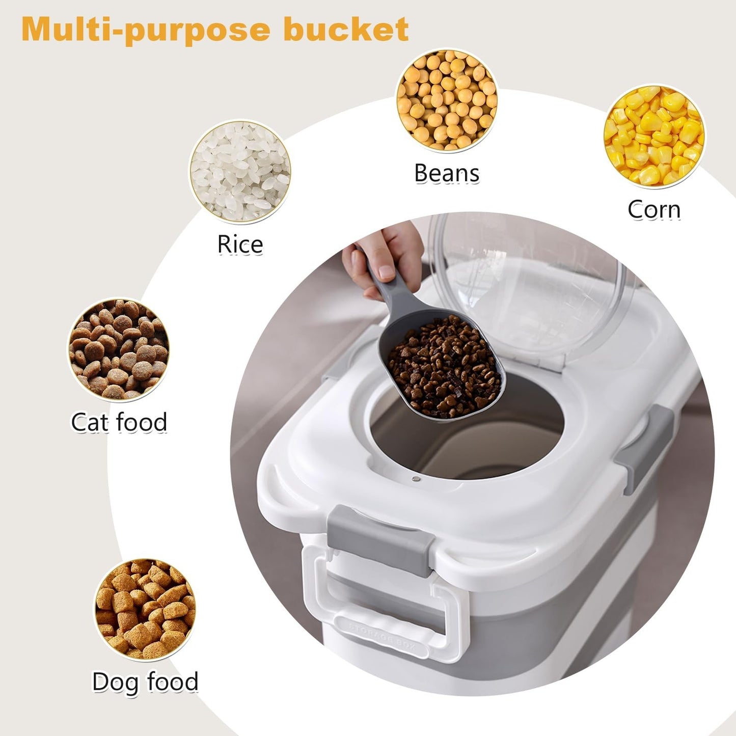 Collapsible 25 lbs Pet Food Storage Container with Scoop - Dog, Cat, Bird, Litte5