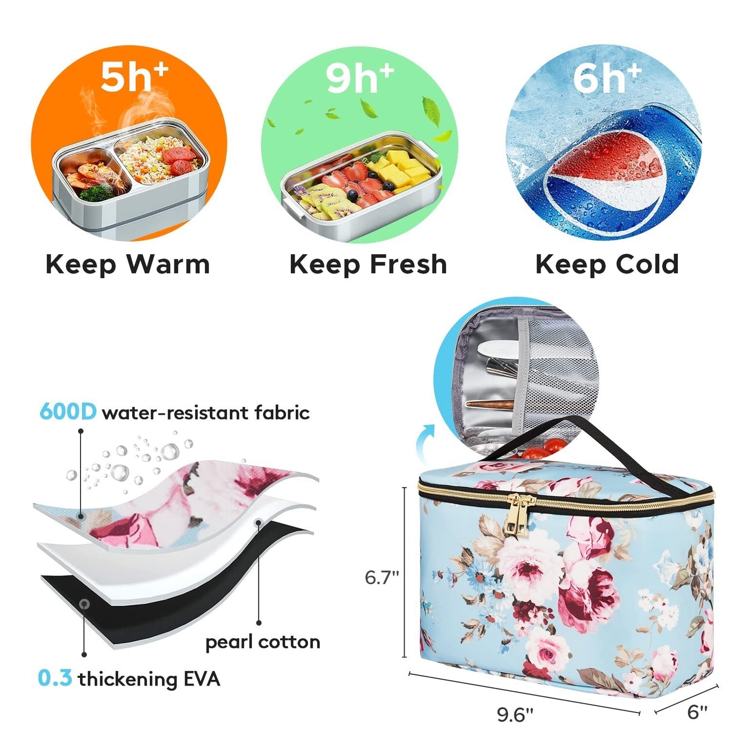 15.6" Laptop Backpack with USB Port, Insulated Lunch Bag, Waterproof Daypack for2