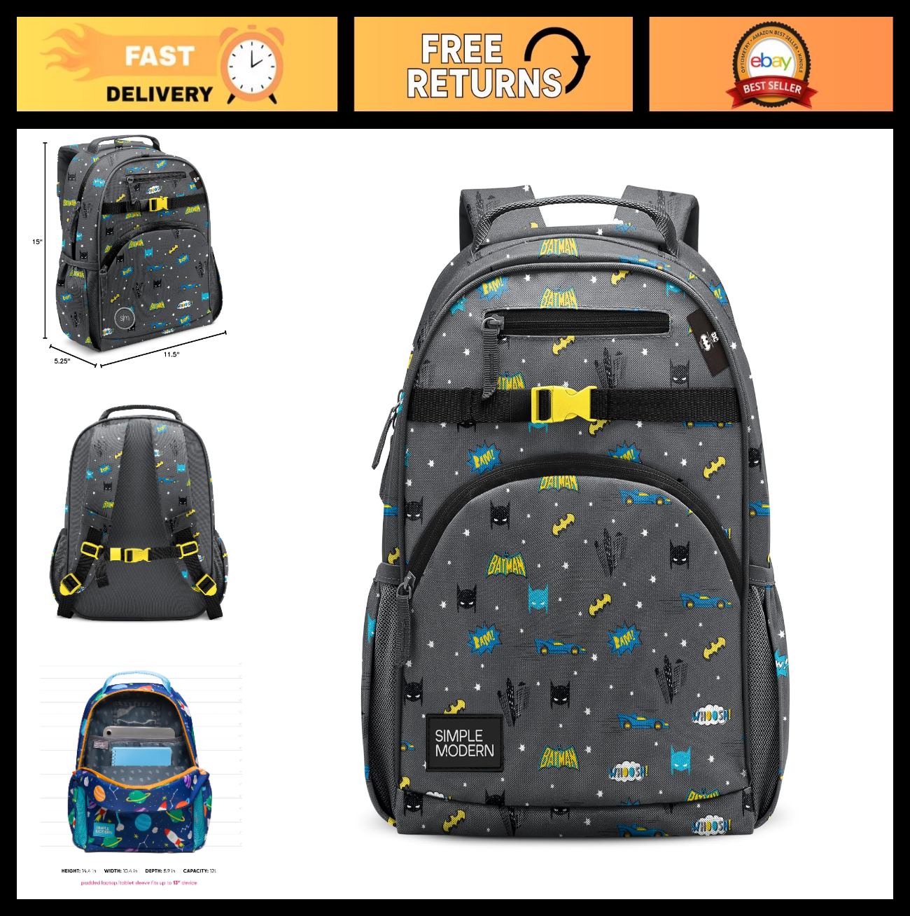 Batman Kids Backpack for School, 12L Bookbag for Toddlers & Preschoolers | Cute0