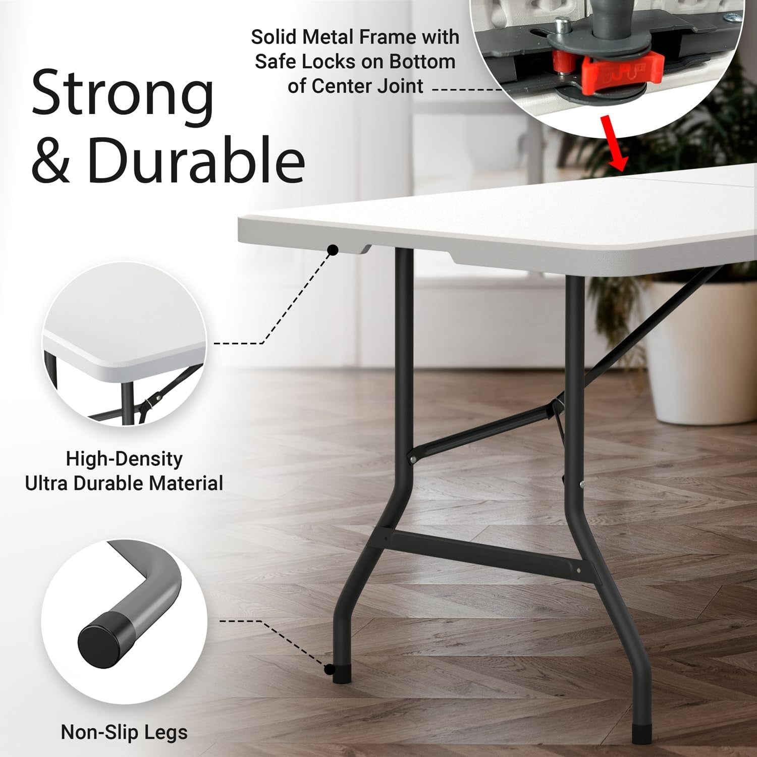 6FT Heavy Duty Folding Table with Handle - Portable for Parties, Weddings, Event3