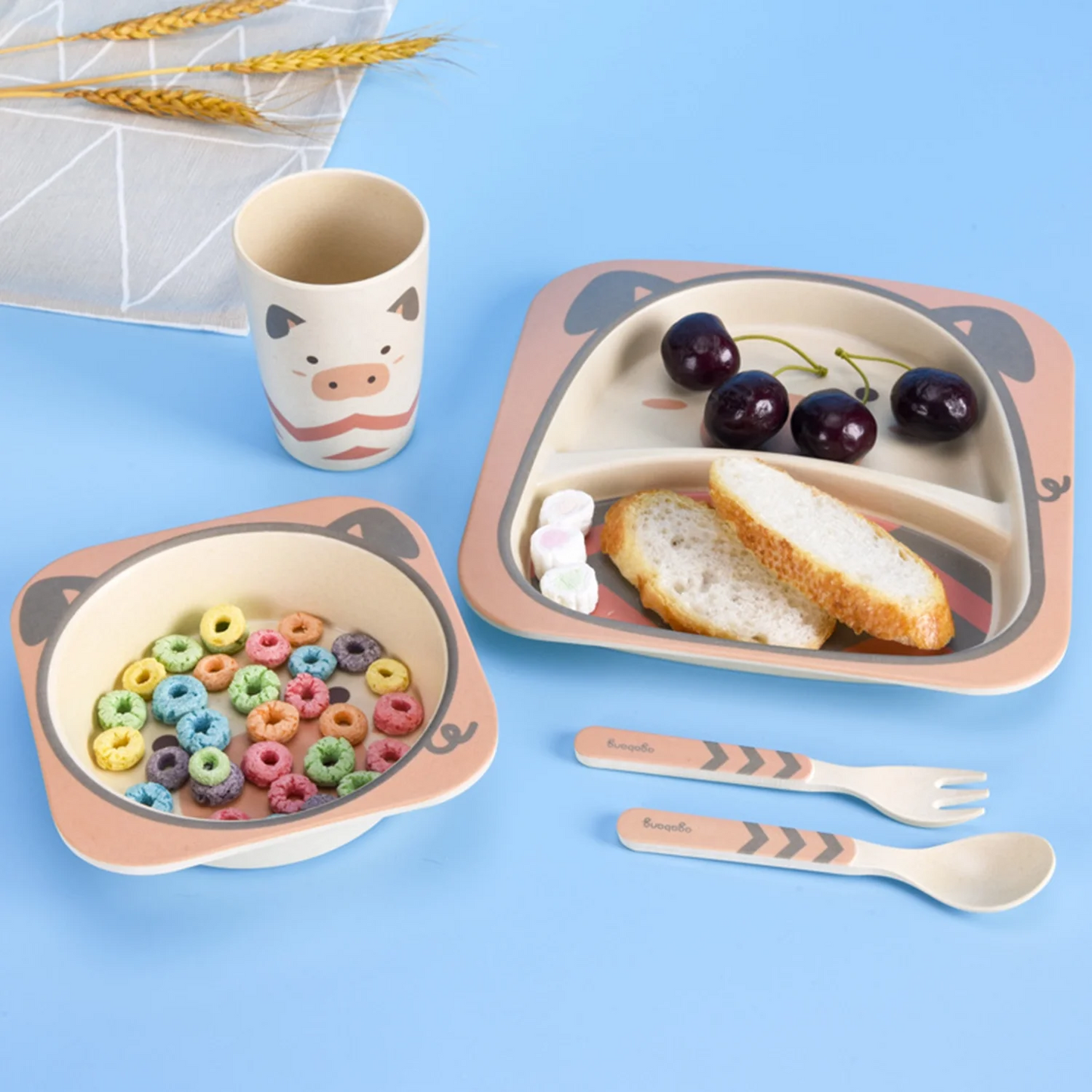 5Pcs/Set Bamboo Kids Dinnerware Set - Children Dishes - BPA Free Food Plate Bowl1