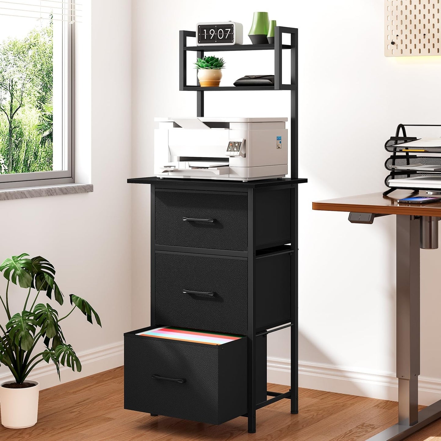 3 Drawer Tall File Cabinet with Extended Desktop, Vertical Filing Storage for Ho5