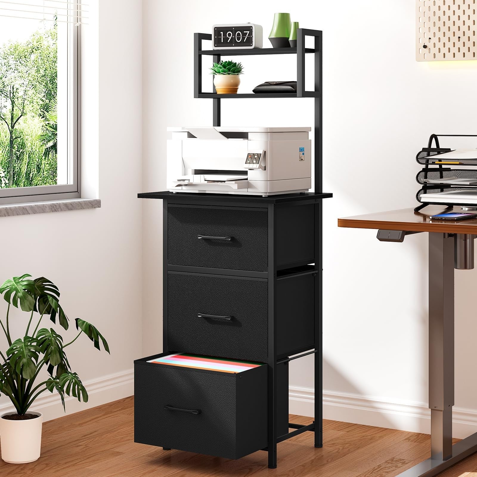 3 Drawer Tall File Cabinet with Extended Desktop, Vertical Filing Storage for Ho5