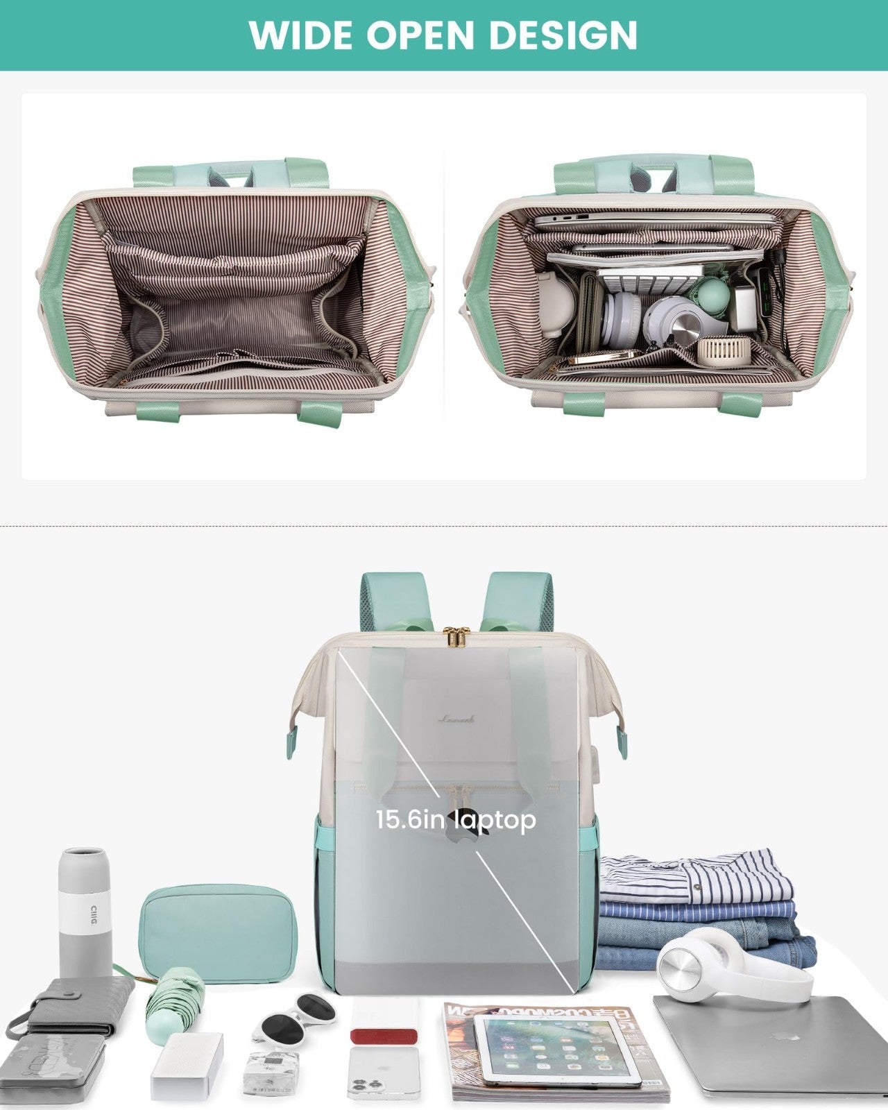 Stylish 15.6" Laptop Backpack for Women, USB Port, Waterproof Travel Bag, 2PCS7