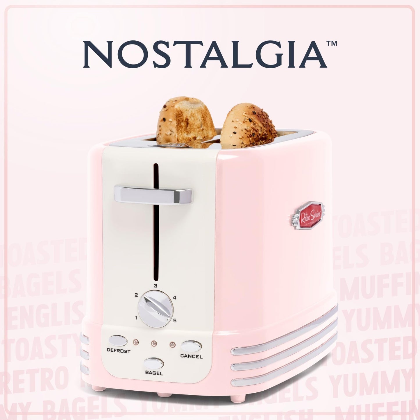 Vintage Retro 2 Slice Toaster   Wide Slots, Crumb Tray, 5 Toasting Levels, Pink5