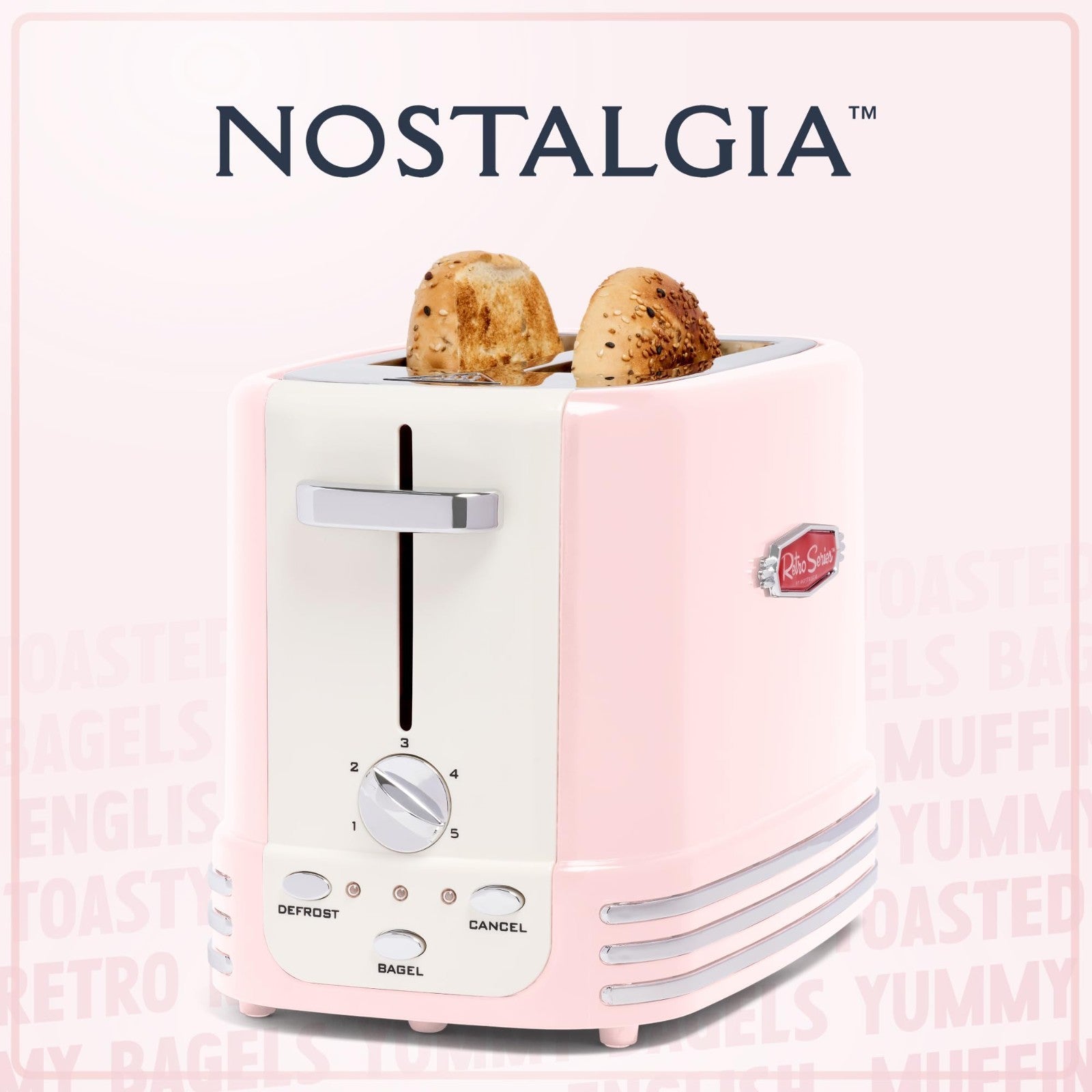 Vintage Retro 2 Slice Toaster   Wide Slots, Crumb Tray, 5 Toasting Levels, Pink5