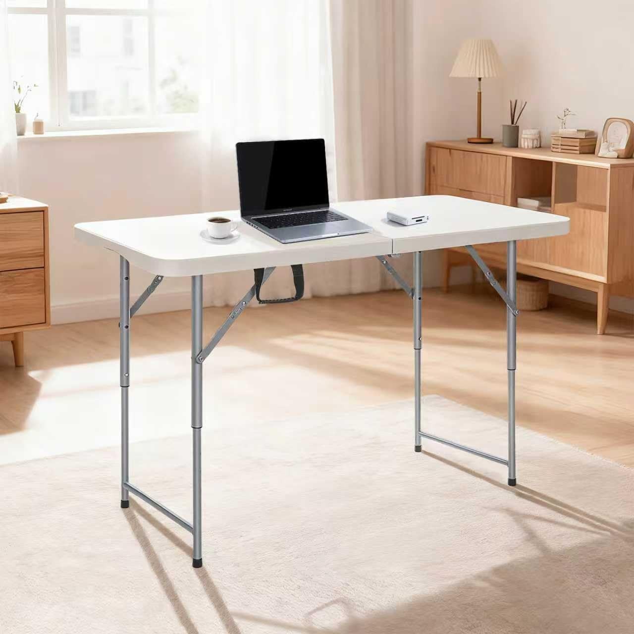 Portable 4ft Folding Table - Heavy Duty, Adjustable Height, Indoor/Outdoor Use,2