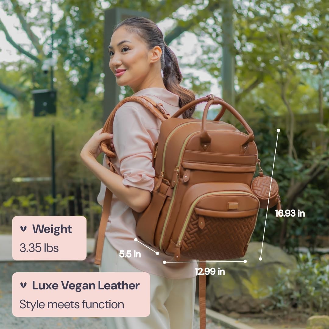 Leather Diaper Bag Backpack   Multi Function Baby Travel Bag, Water Resistant, C3