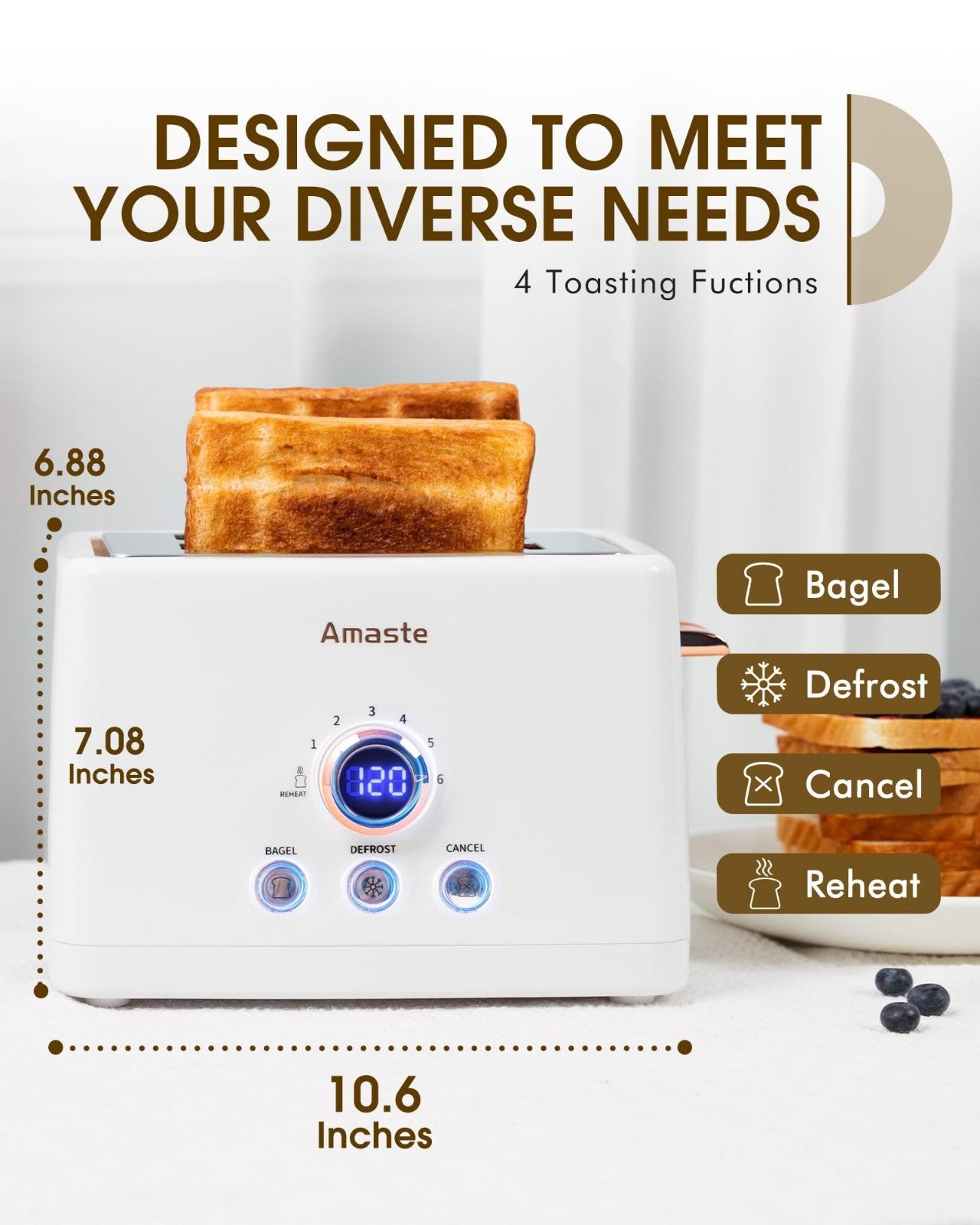 Retro 2 Slice Toaster with LED Display, Extra Wide Slots, 6 Shade Settings, Bage2