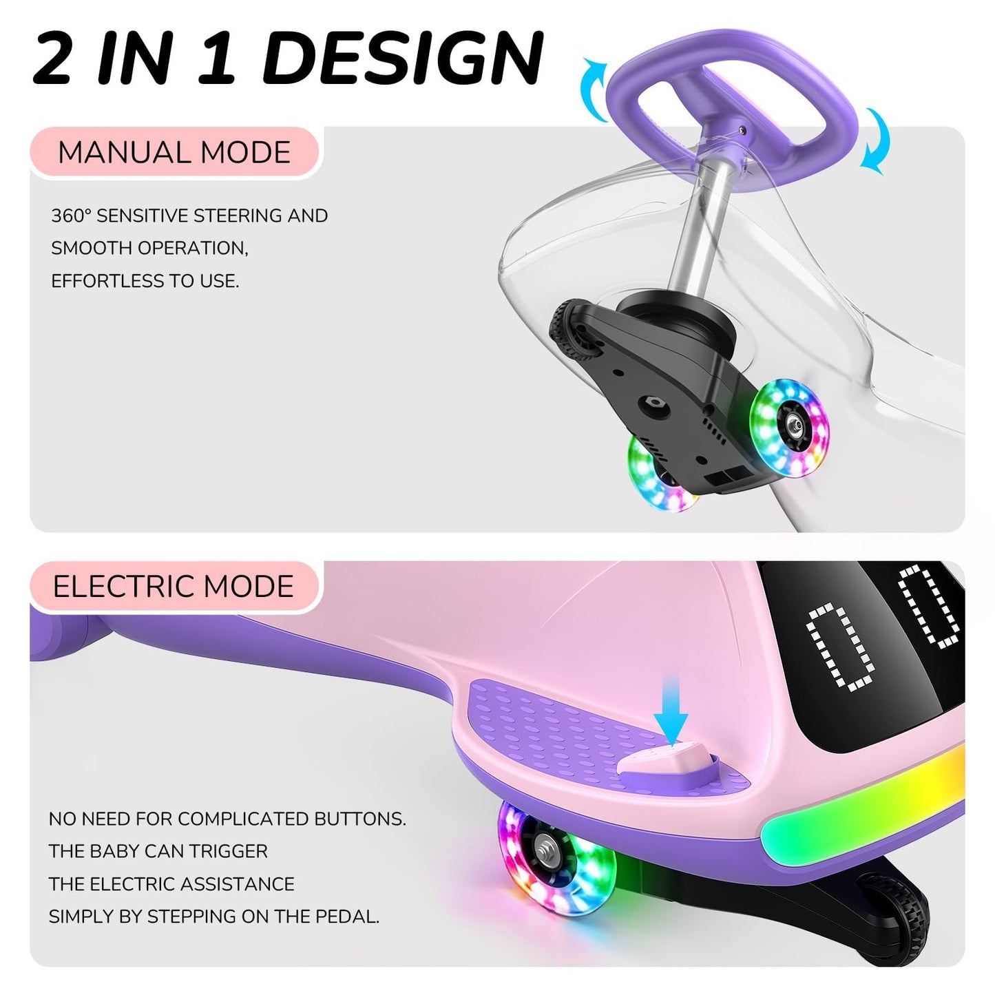 12V Electric Wiggle Car for Kids - Fun Ride-On Toy, Birthday Gift for Ages 3+7