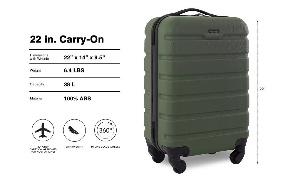 22" Hardside Spinner Carry-On Luggage, Lightweight Travel Bag, Olive Green2