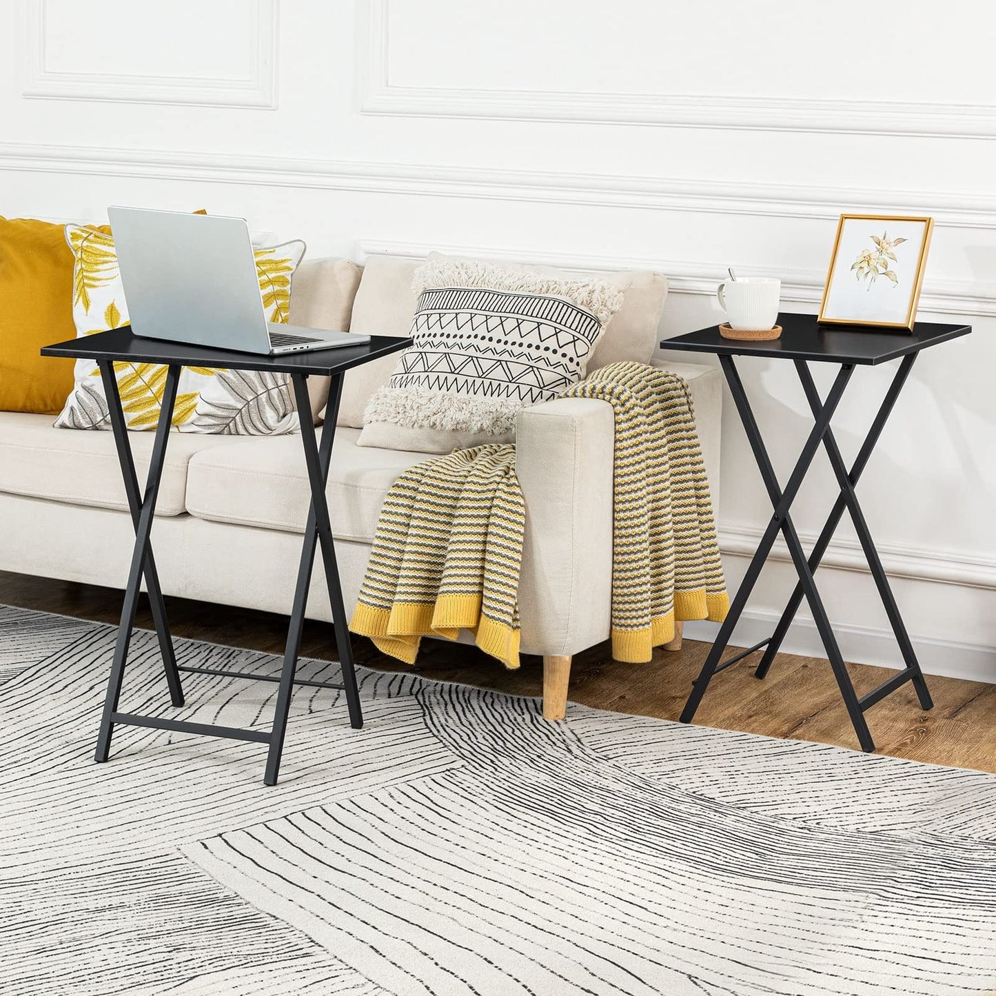 Set of 2 Folding TV Tray Tables - Space-Saving Snack Desks for Couch, Easy Assem2