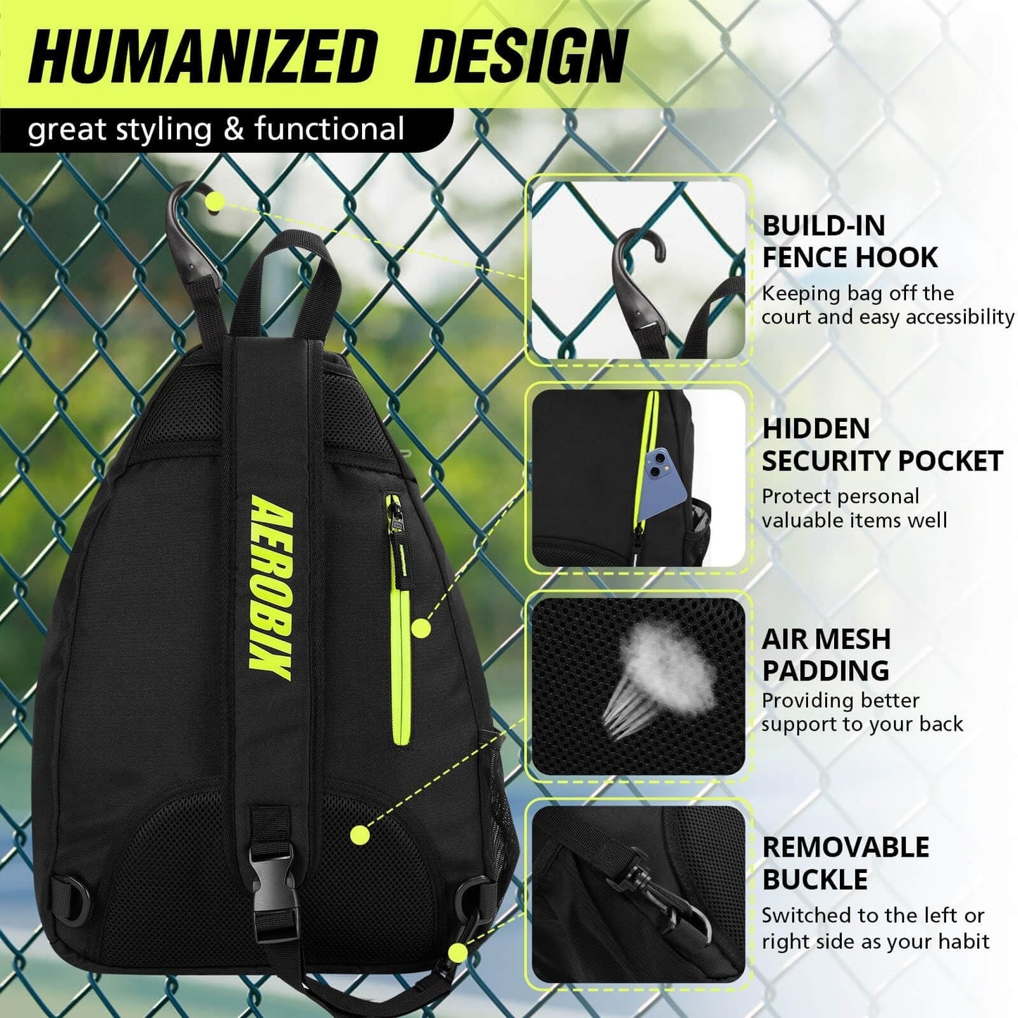 Large Capacity Pickleball Backpack - Padded Paddle Pocket, Adjustable Sling Bag3