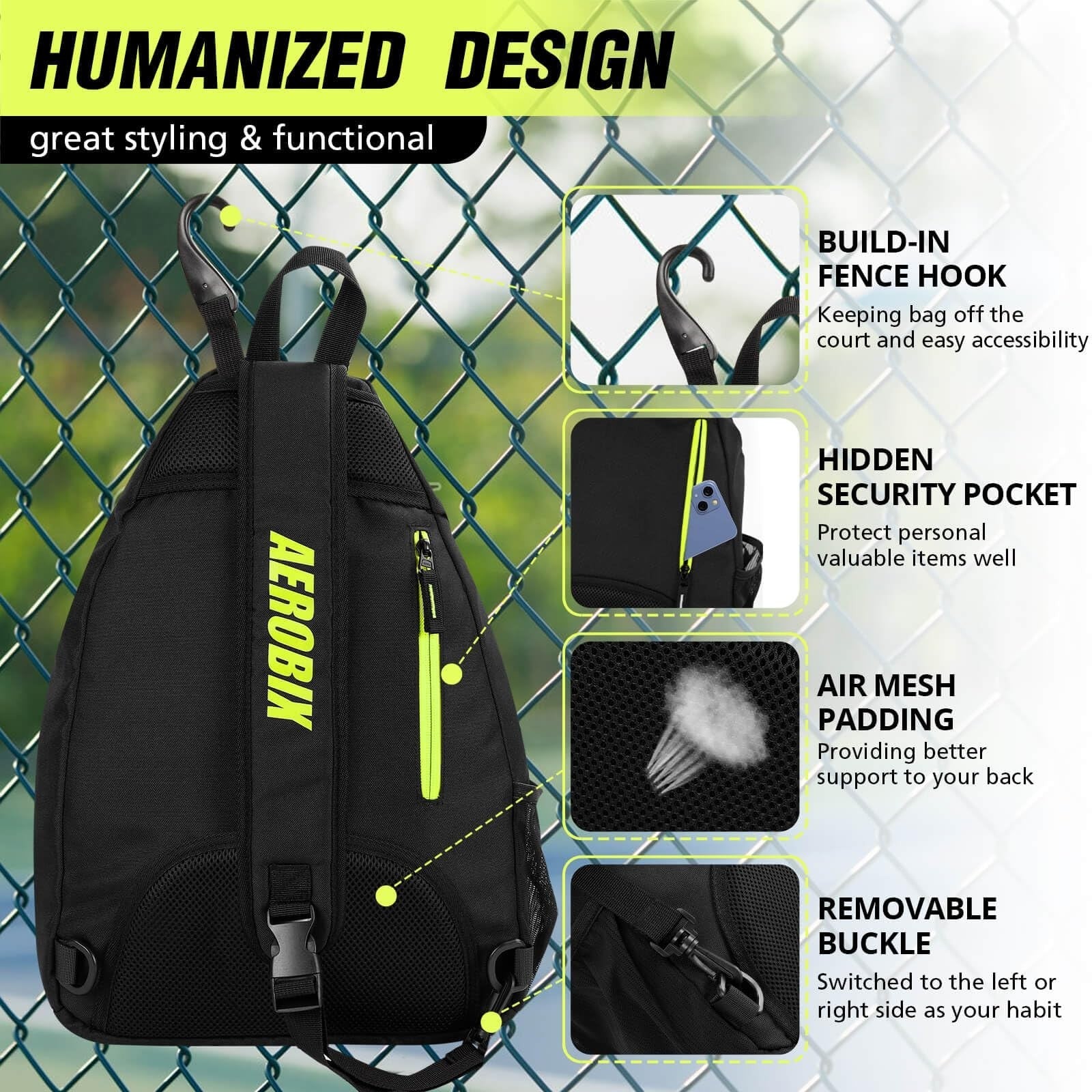 Large Capacity Pickleball Backpack - Padded Paddle Pocket, Adjustable Sling Bag3