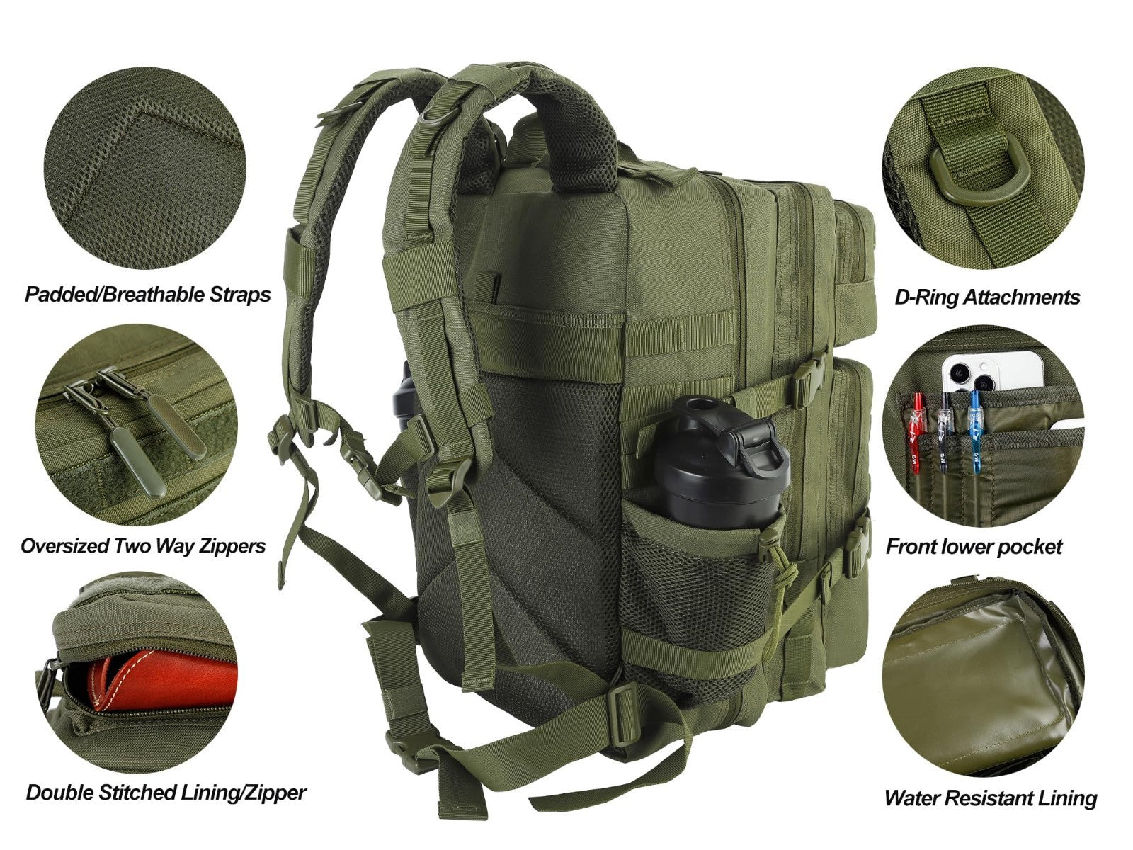 Tactical Military Backpack 45L   3 Day Assault Rucksack with Molle System, Army6