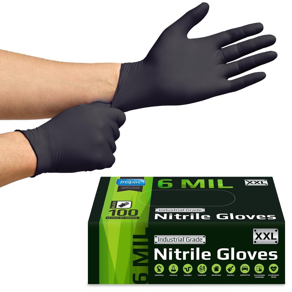 Heavy Duty Black Nitrile Gloves   6 Mil, Chemical Resistant, Disposable, Medical6