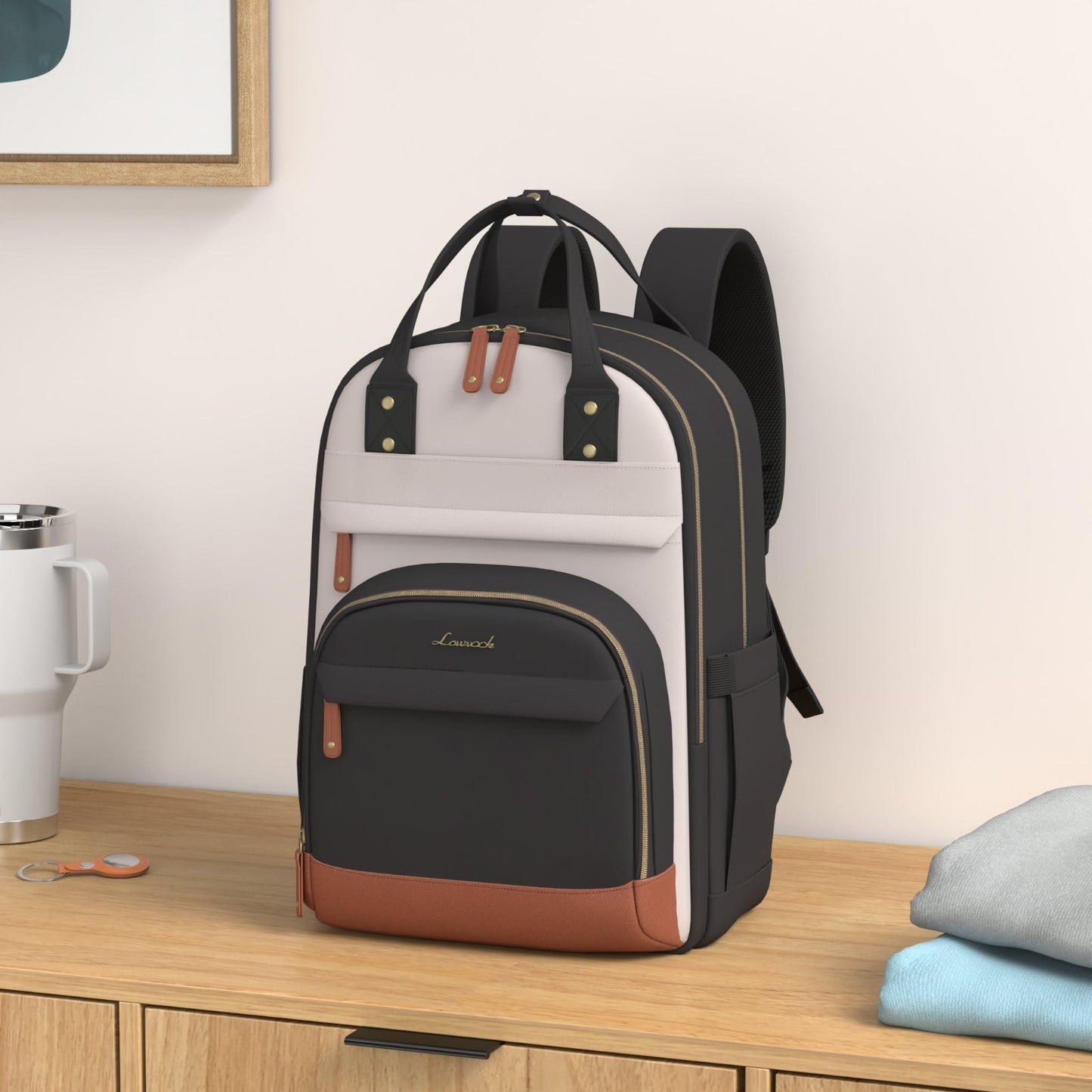 Stylish Waterproof Laptop Backpack for Women, 15.6" with Tumbler Holder, Ideal f2