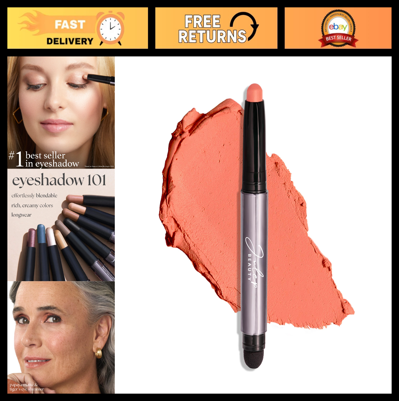 Crème-to-Powder Eyeshadow Stick - Papaya Matte, Long-Lasting, Easy Blend, Waterp0