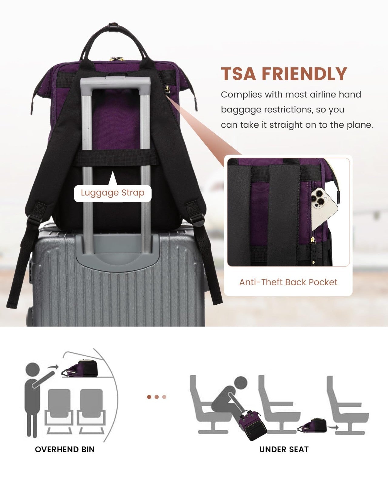 Waterproof Laptop Backpack for Women, 15.6'' Teacher Nurse Work Bag, Travel Purs6