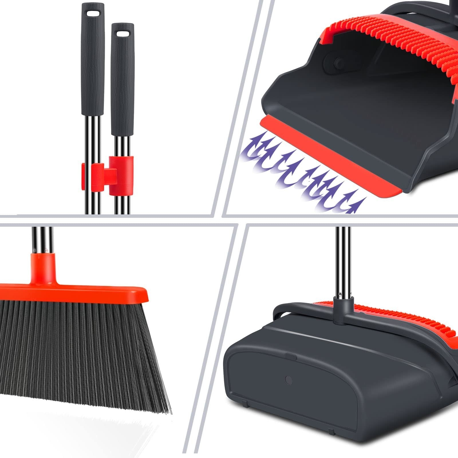 Large Broom and Dustpan Set, Long Handle Combo for Indoor/Outdoor Use, Black & R3