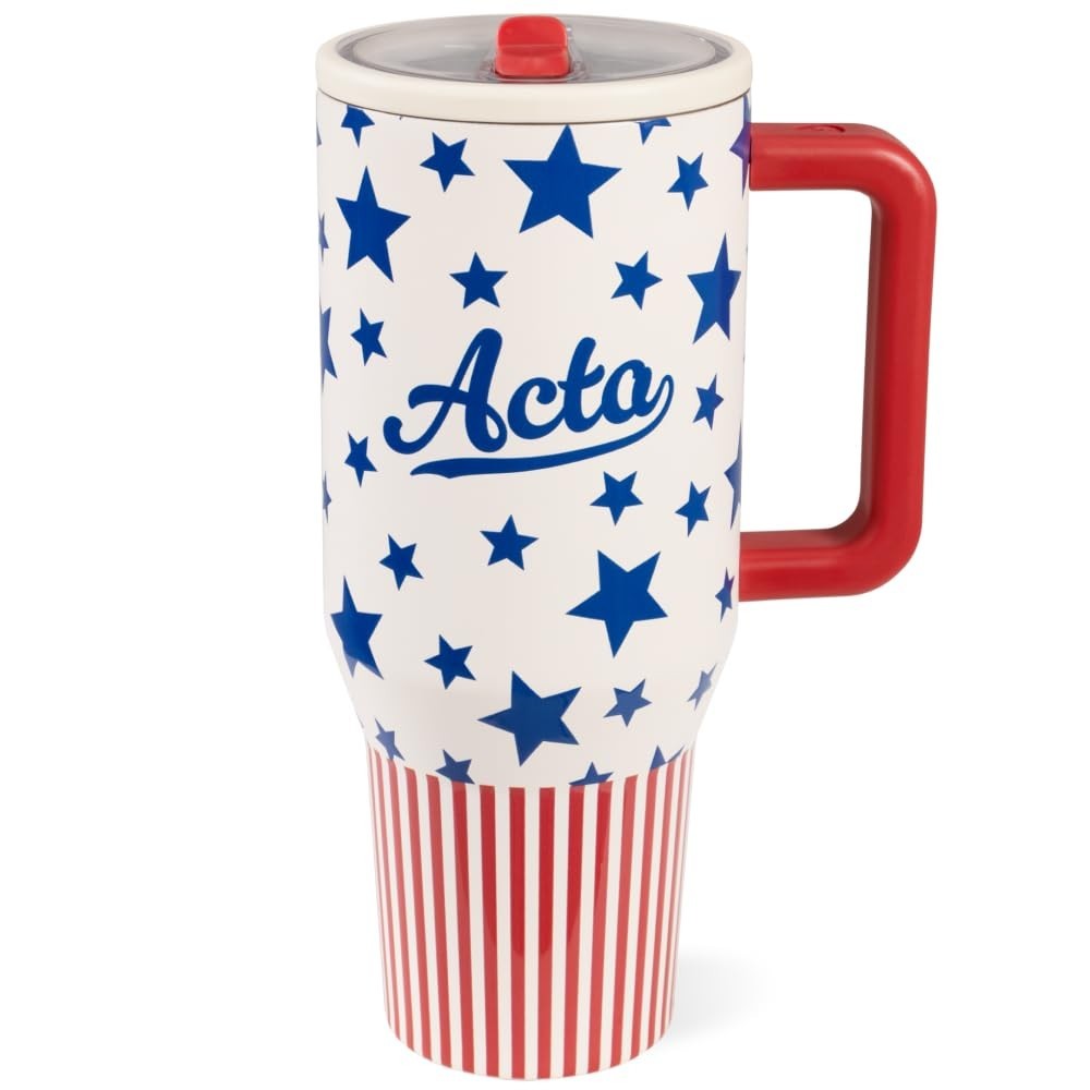 40oz Insulated Tumbler with Handle & Straw, Travel Mug, Americana Design1