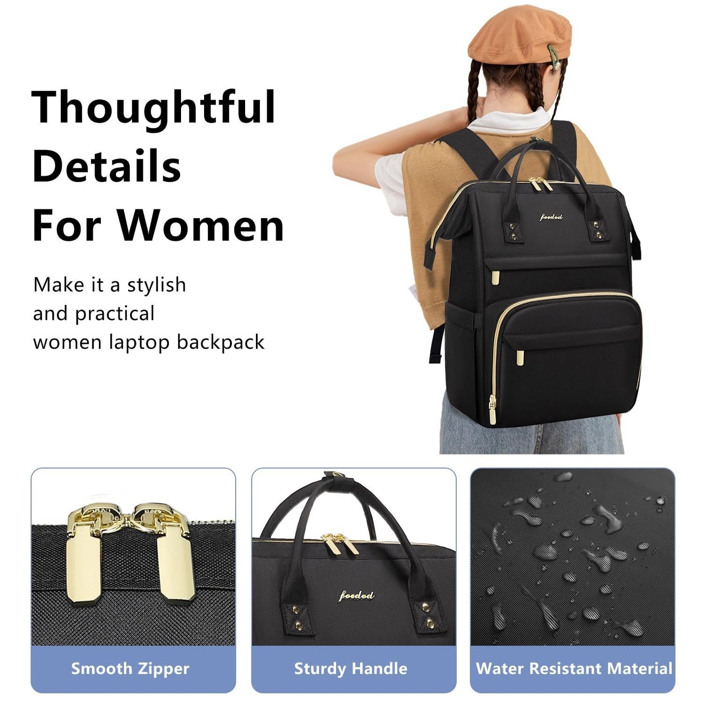 Waterproof 15.6" Laptop Backpack for Women   Business, College, Travel, Casual D4
