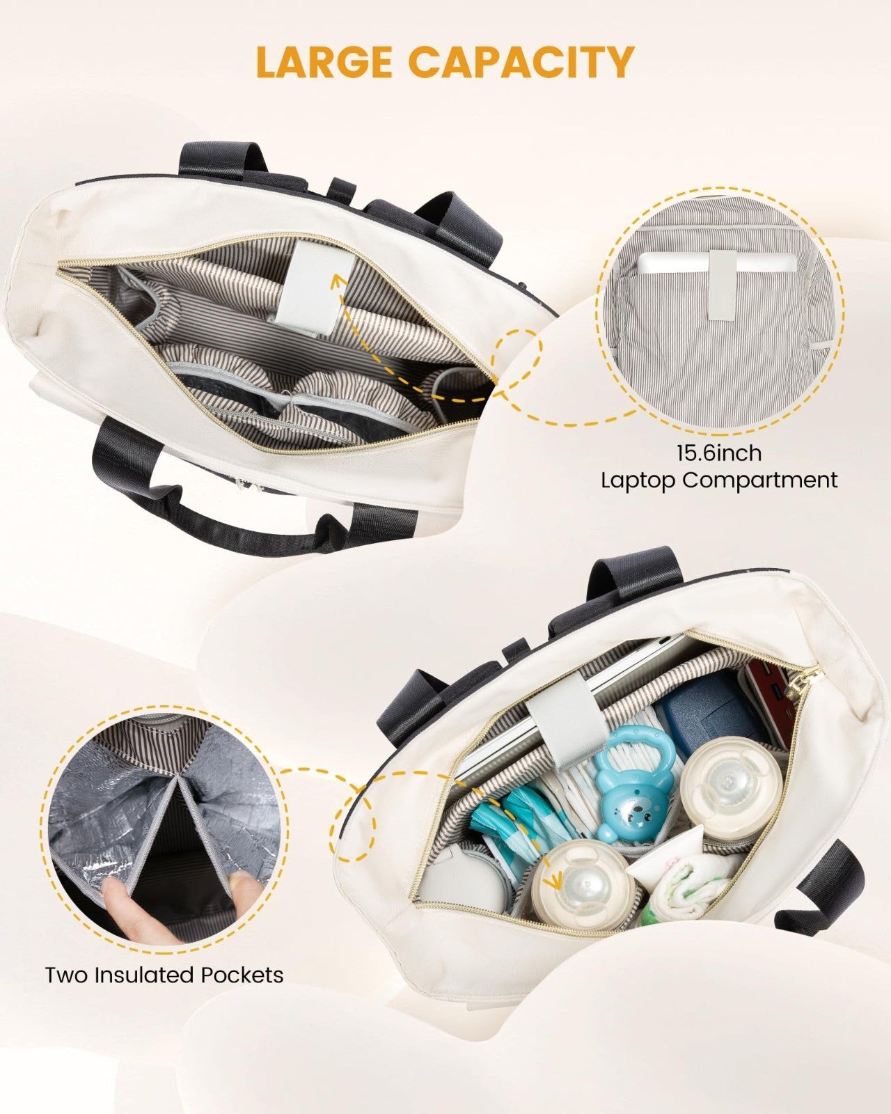 Diaper Bag Backpack Tote with Insulated Pockets & Changing Pad   Stylish & Funct3