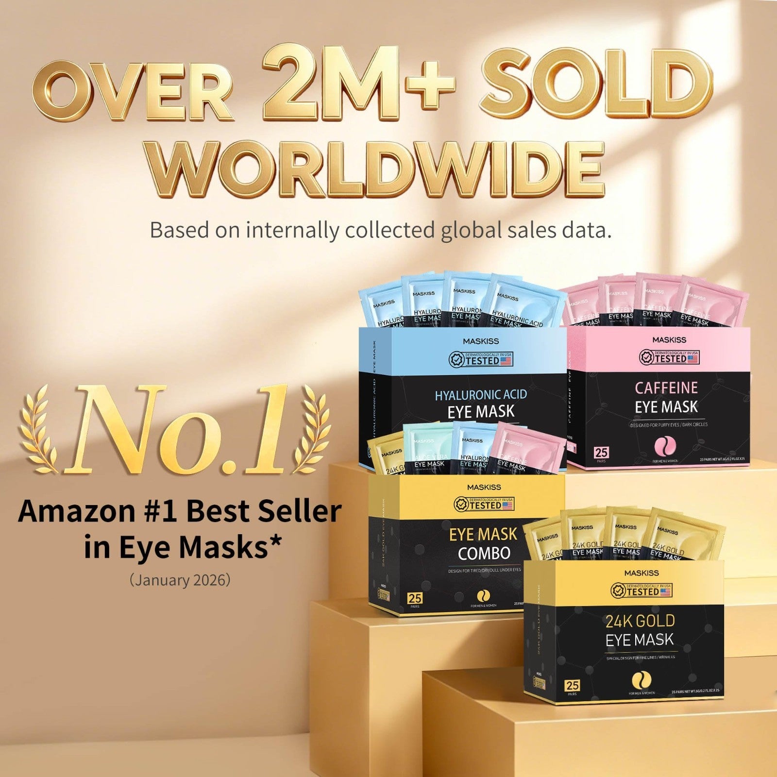 24K Gold Under Eye Patches - 15 Pairs, Collagen Eye Masks for Dark Circles & Puf2