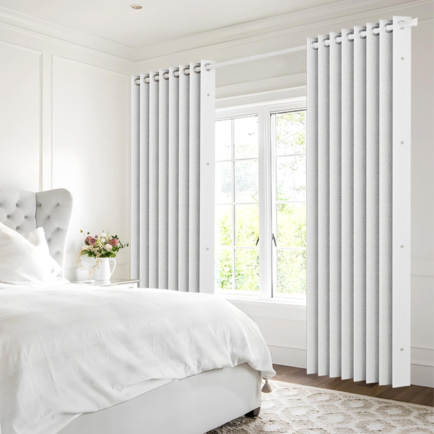 100% Blackout Magnetic Closure Door Curtain   W52 x L78, Greyish White, Ideal fo8