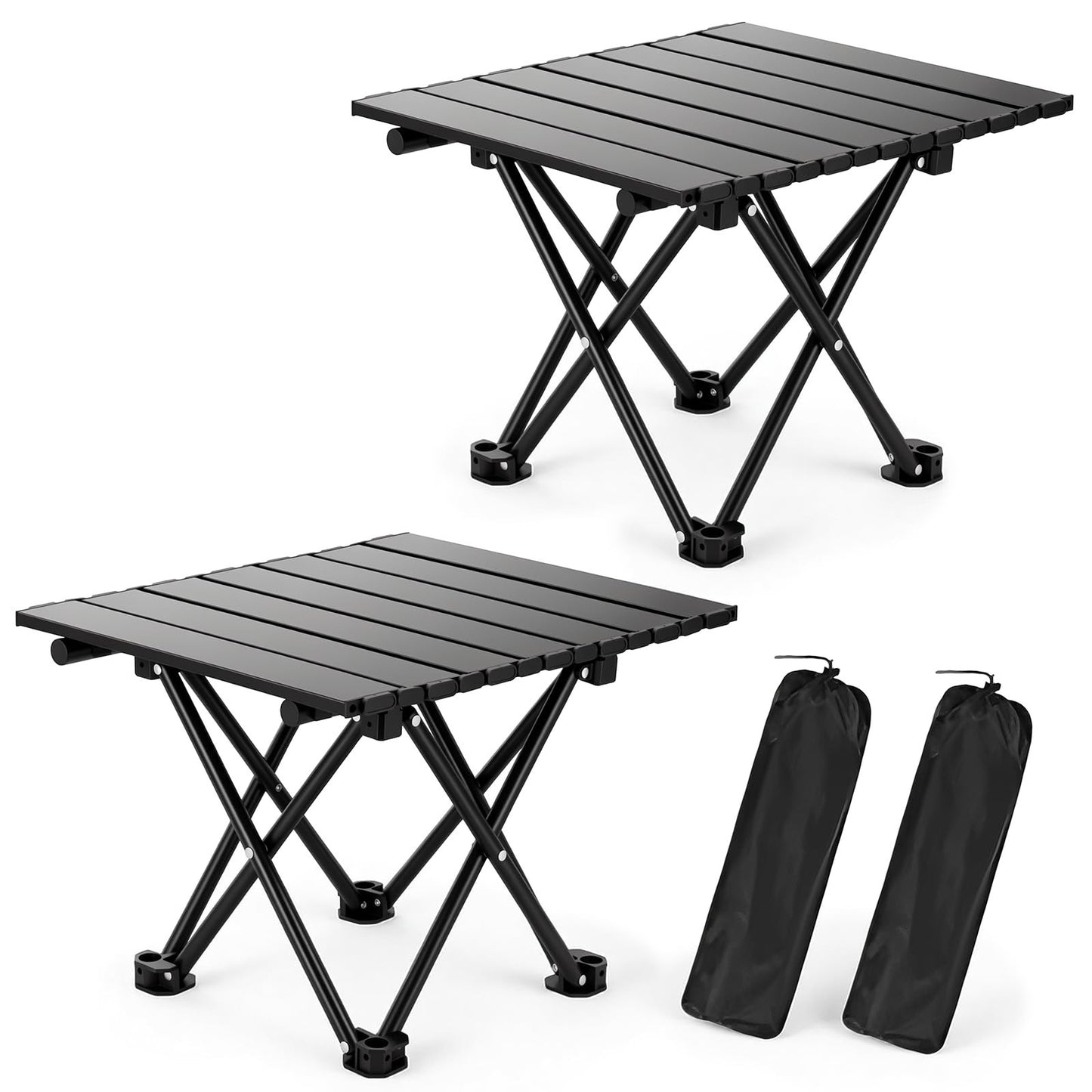 2 Pack Ultralight Foldable Camping Tables - Portable Beach & Picnic Tables with1